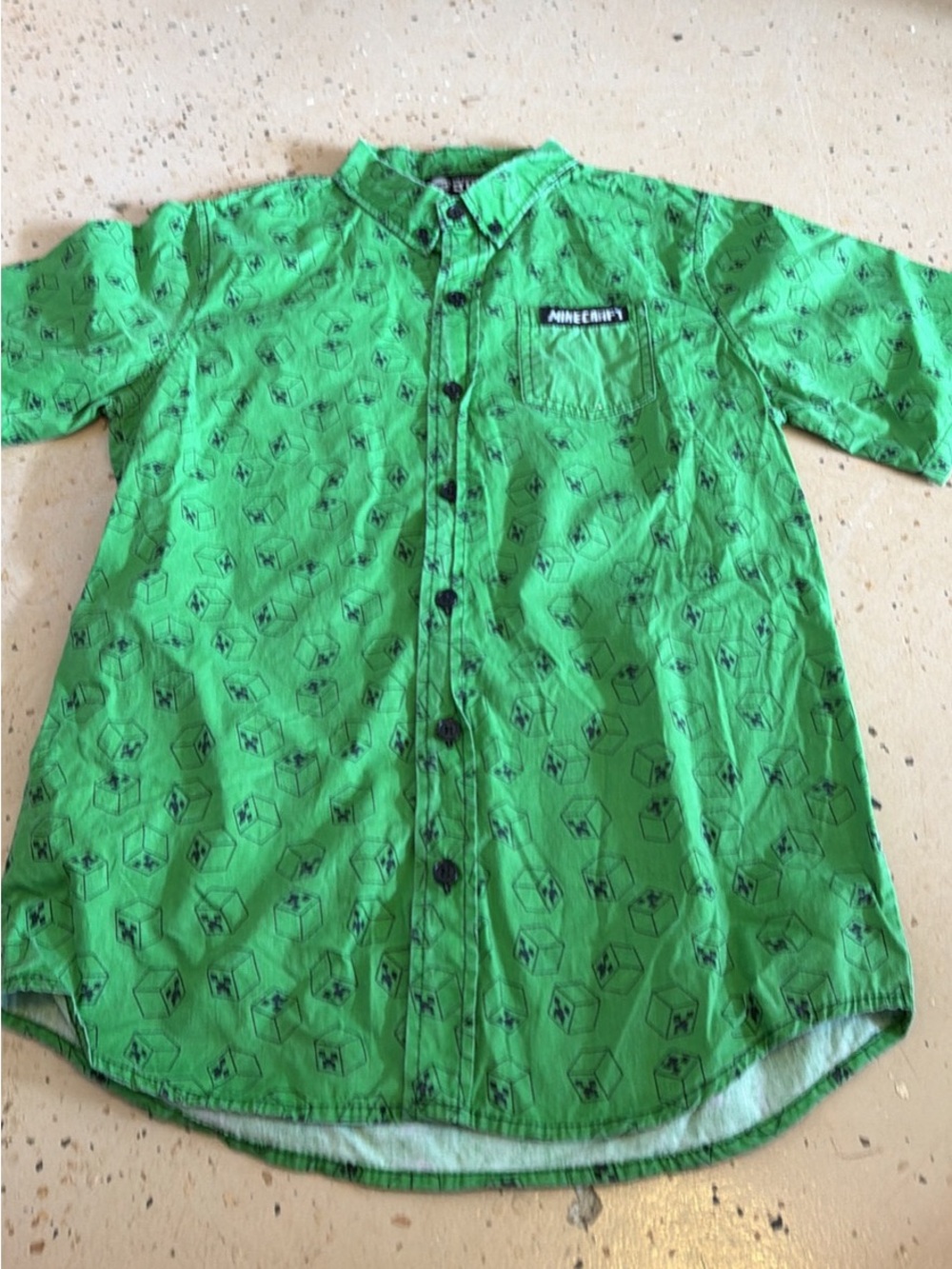 Minecraft Green Short Sleeve Button Down Shirt Youth Large